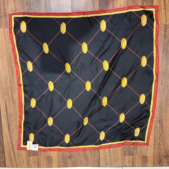 Talbots Women's Silk Elegant Black and Red  Squared Scarf - Picture 3 of 8